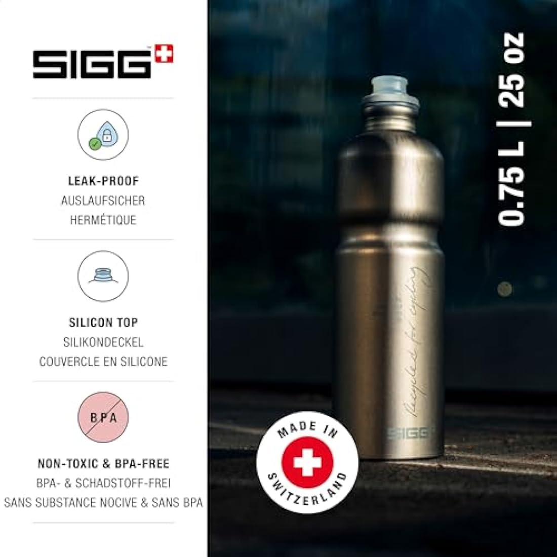 Sigg Move MyPlanet Aluminium Bike Water Bottle – Smoked Pearl – 0.75L
