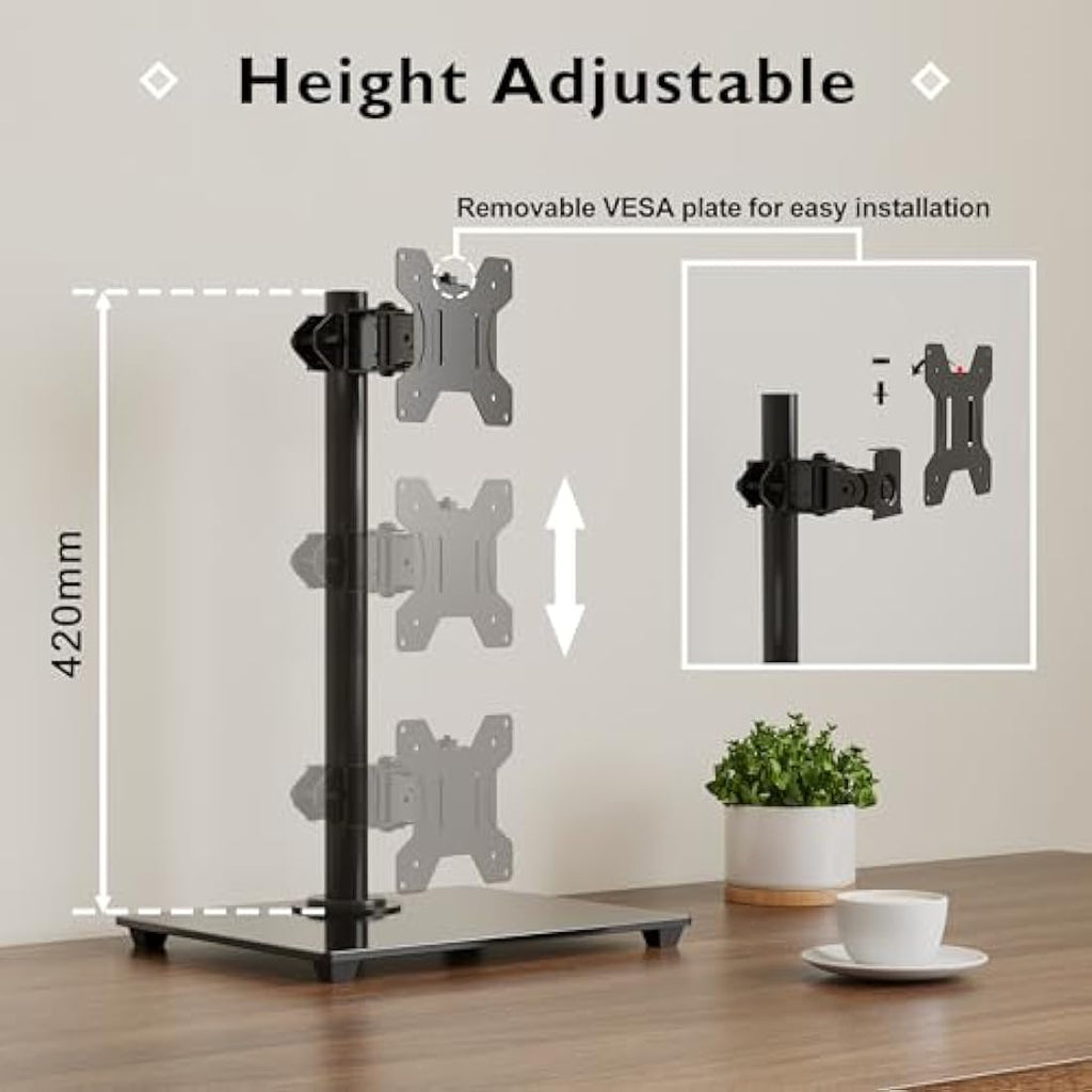 BONTEC Single Monitor Stand – Freestanding Glass Base for 13-32" Screens