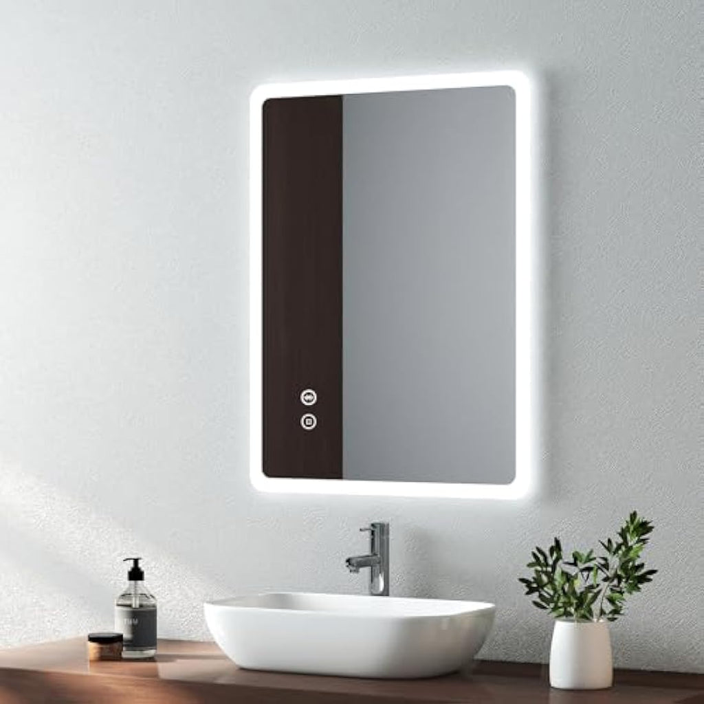 EMKE LED Bathroom Mirror with Bluetooth, Shaver Socket & Demister - 450x600mm