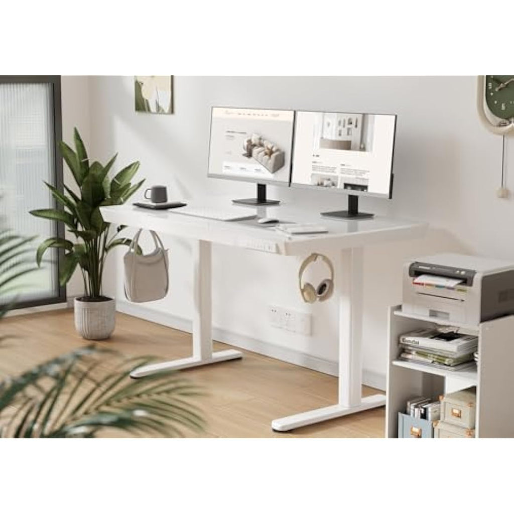 Claiks Glass Standing Desk – Electric Height Adjustable with Drawers