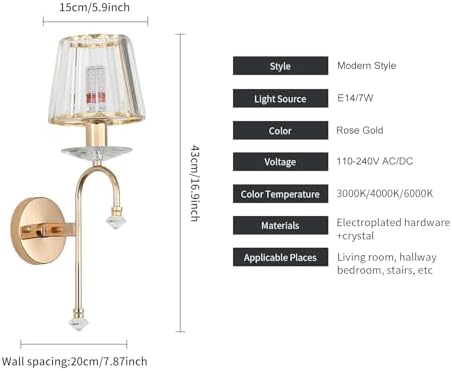 Modern K9 Crystal Wall Sconce – Rose Gold E14 Light Fixture