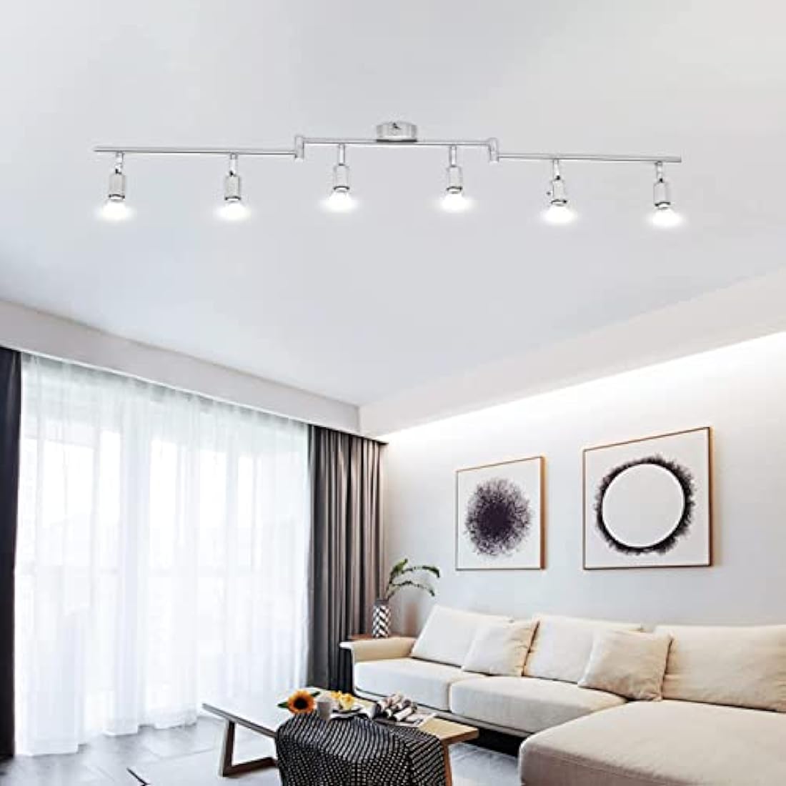 HURYEE 6-Light Track Lighting Kit | Brushed Nickel Ceiling Spotlight