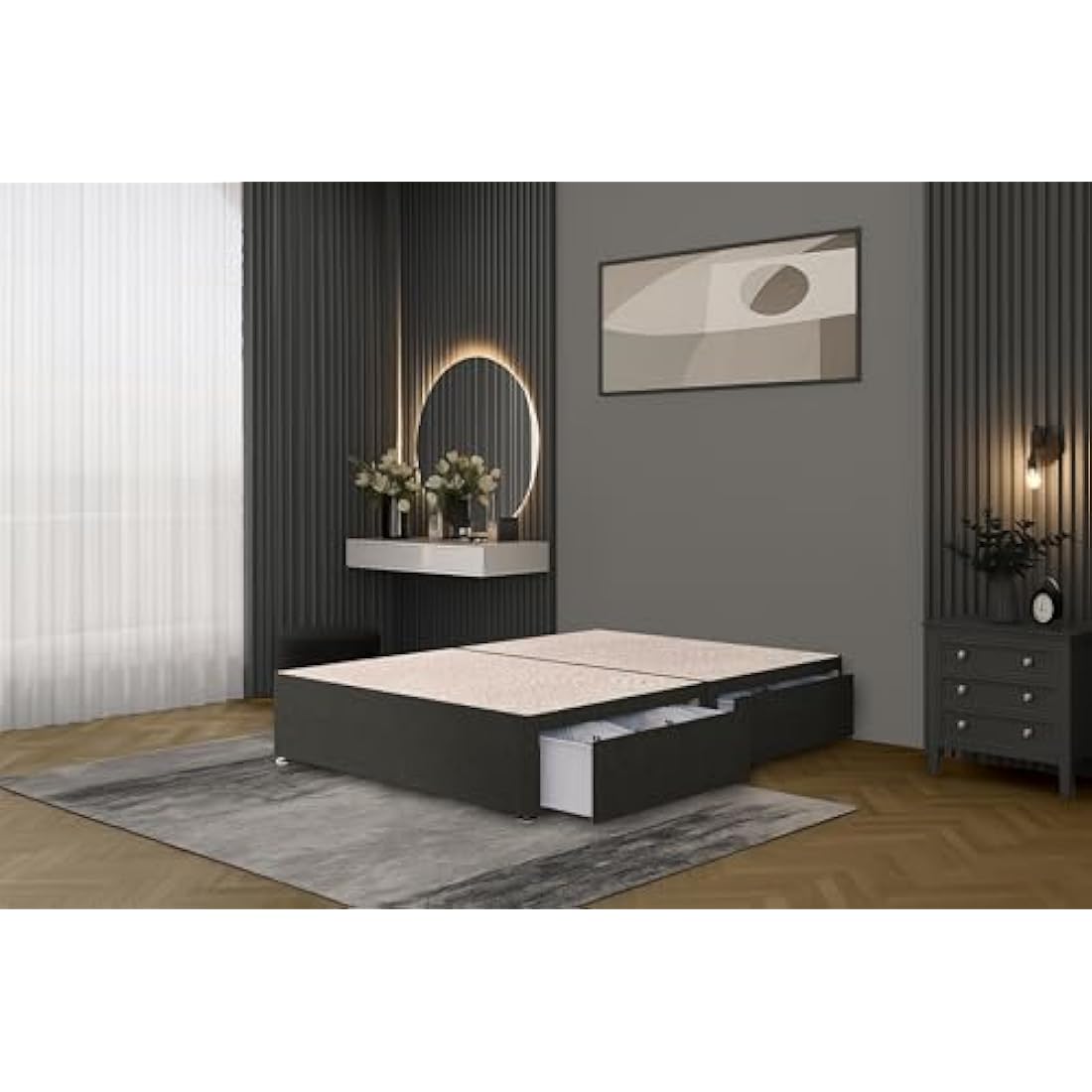 Grey Linen Divan Base – 3FT Single Bed with 2 Drawers