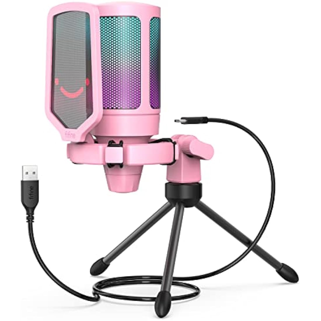 FIFINE USB Gaming Microphone | RGB Condenser Mic with Pop Filter - Pink