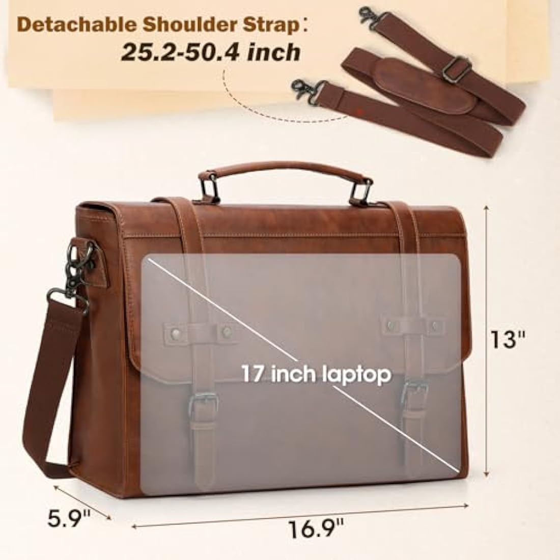 Jolof Store 17.3 Inch Leather Messenger Bag – Vintage Laptop Briefcase