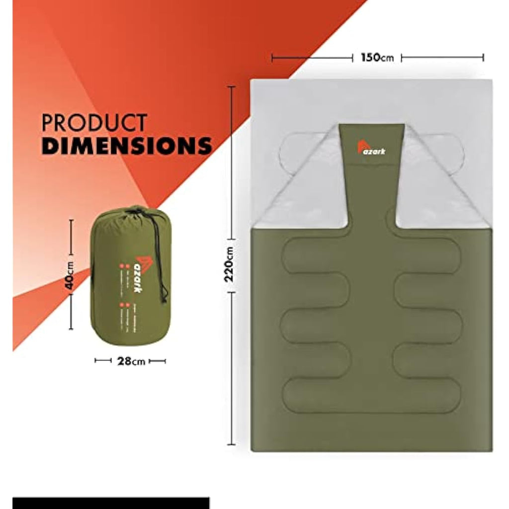 azark Double Sleeping Bag – 350GSM Waterproof Mummy Bag for Camping