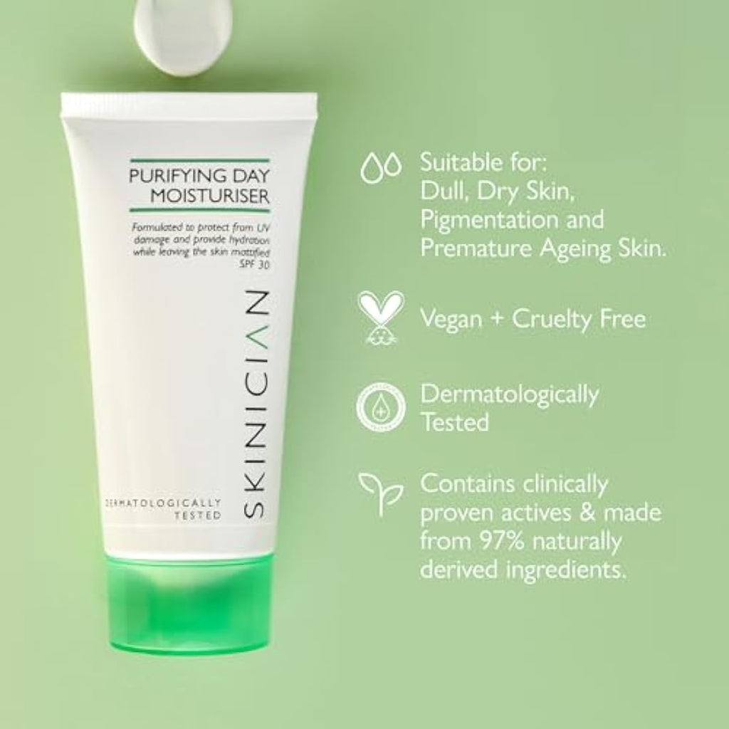 SKINICIAN Purifying Day Moisturiser SPF30 | Mattifying Face Cream 50ml