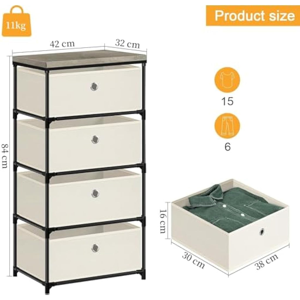LIANTRAL 4-Tier Fabric Dresser | Metal Frame Storage Chest – Off-White