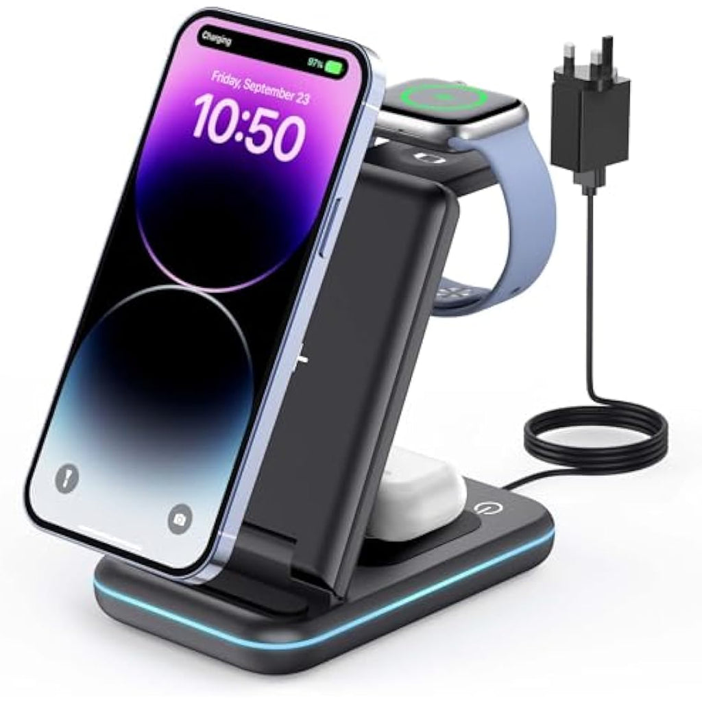 GEEKERA 3-in-1 Wireless Charging Station for iPhone & Apple Watch