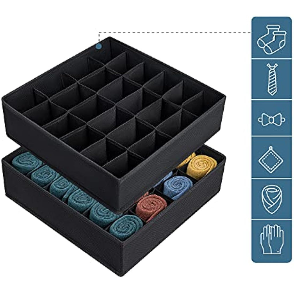 Joyoldelf 2-Pack Drawer Organisers – 24 Cell Foldable Sock Storage, Black