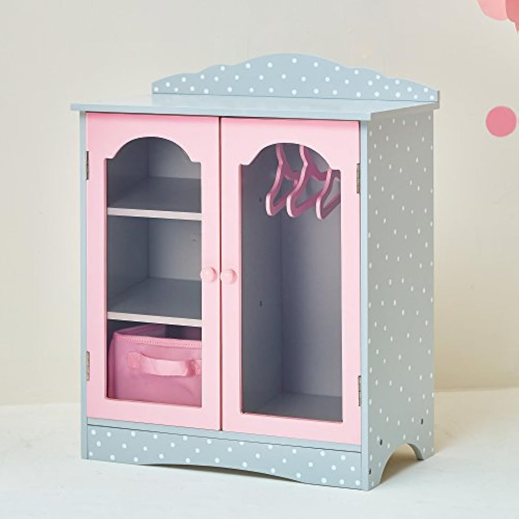 Olivia's Little World Wooden Doll Closet for 18" Dolls – Grey/Pink
