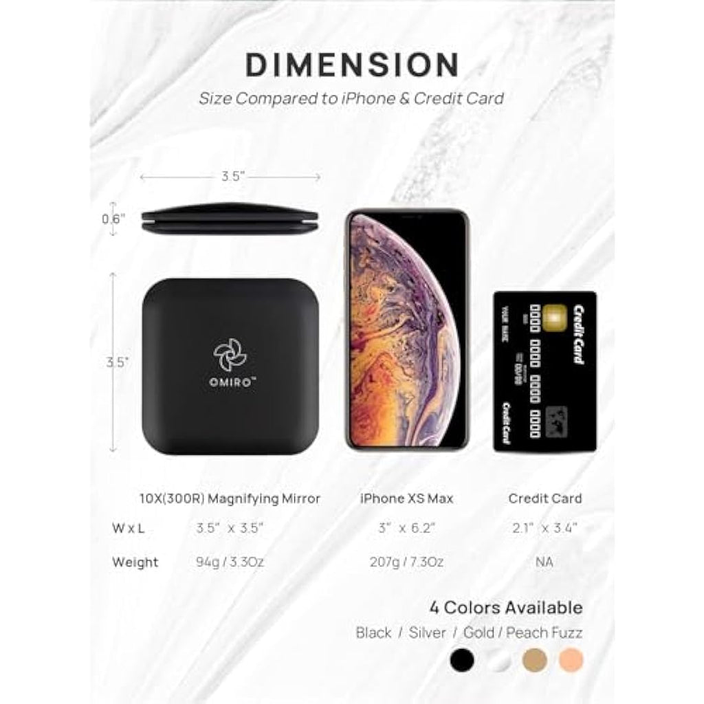 OMIRO Compact Mirror | 1X/10X Magnifying Travel Pocket Mirror - Black