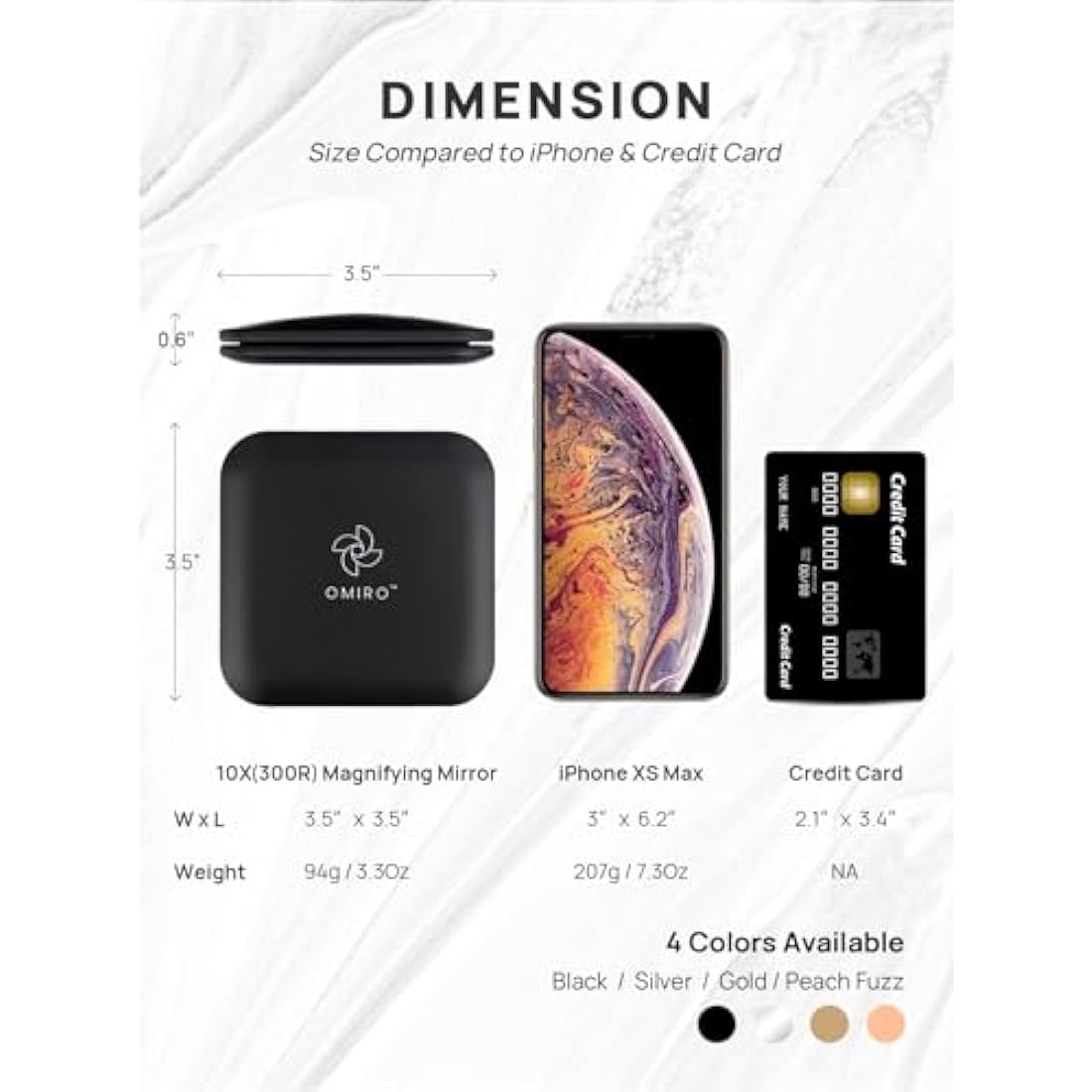 OMIRO Compact Mirror | 1X/10X Magnifying Travel Pocket Mirror - Black