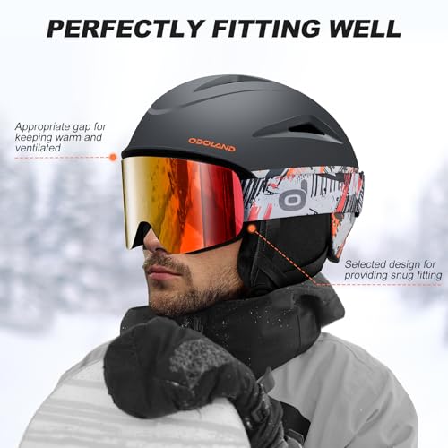 Odoland Ski Helmet and Goggles Set | Anti-Fog Snow Gear for Adults