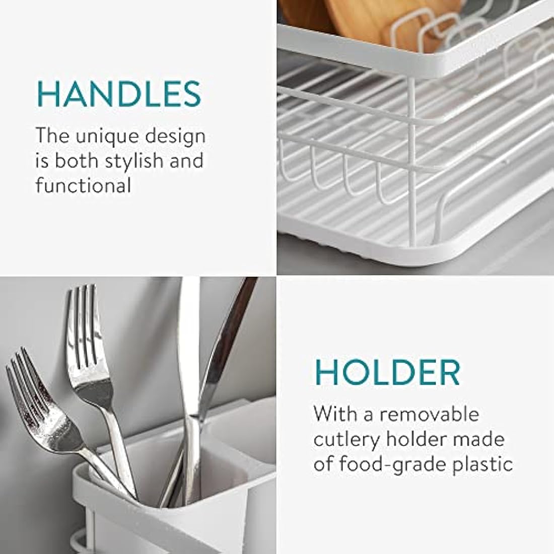 Navaris Dish Drying Rack – Retro Metal Drainer with Drip Tray, White