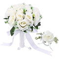 Jolof Store Bridal Bouquet and Wrist Flower – White Artificial Roses