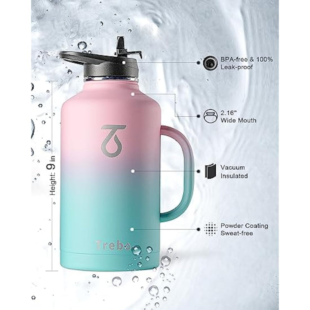 Trebo 2L Insulated Water Bottle | Stainless Steel Large Travel Jug