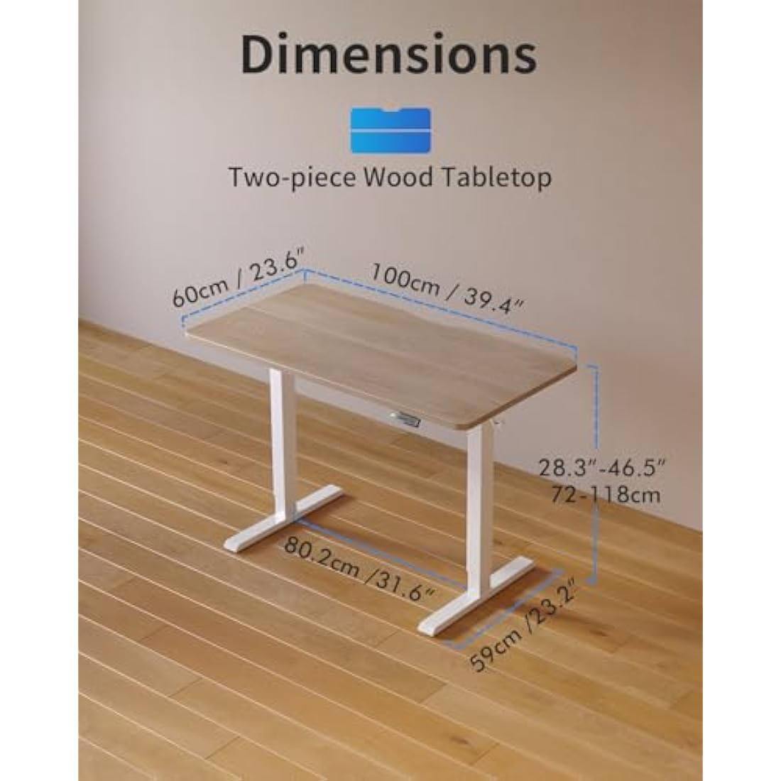 FEZIBO Electric Standing Desk – 100x60cm Height Adjustable Maple Top