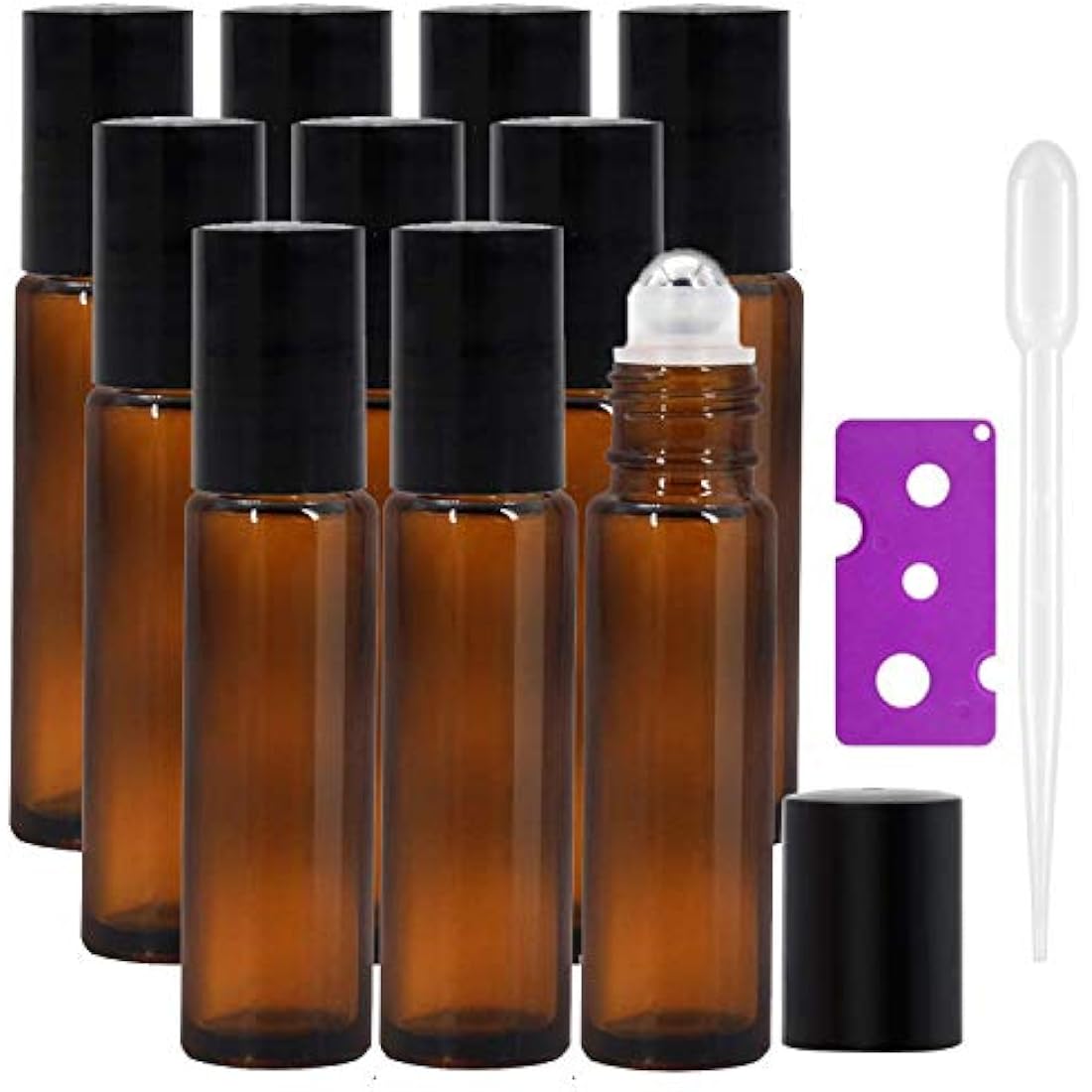10ml Amber Glass Roller Bottles for Essential Oils - 10 Pack