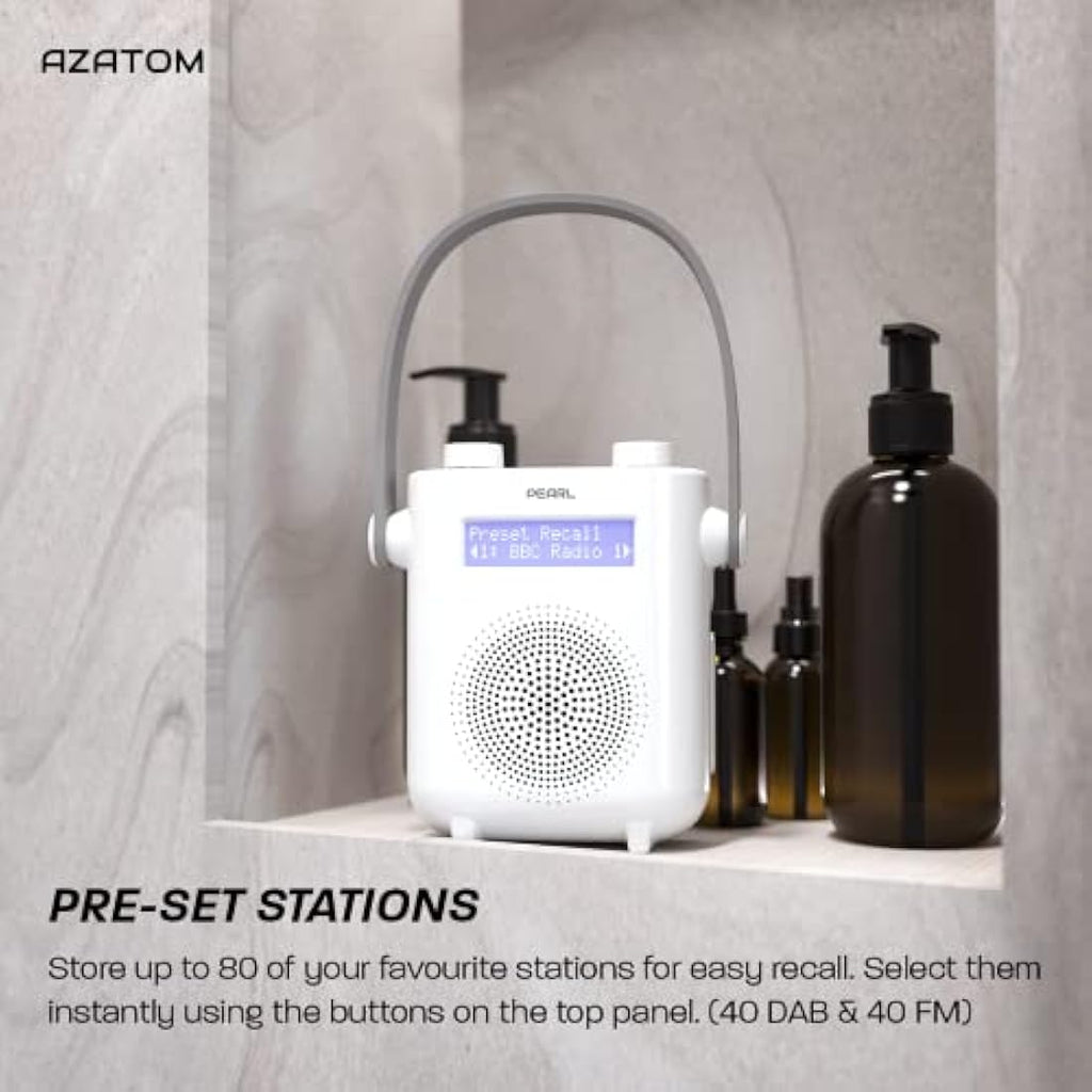 Azatom Pearl DAB/DAB+ Shower Radio | IPX5 Waterproof Bluetooth - White