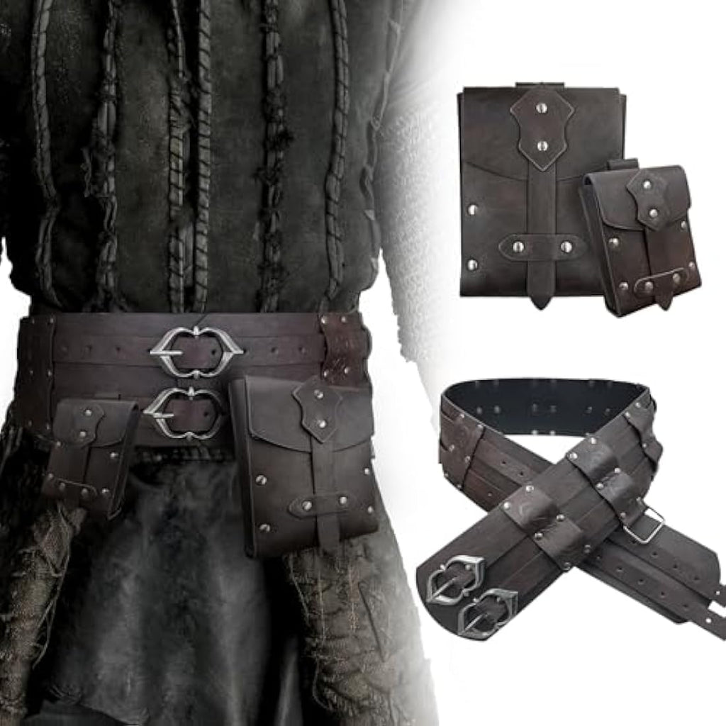 EpicCos Medieval Renaissance 3-Piece Belt and Fanny Pack Set – Brown