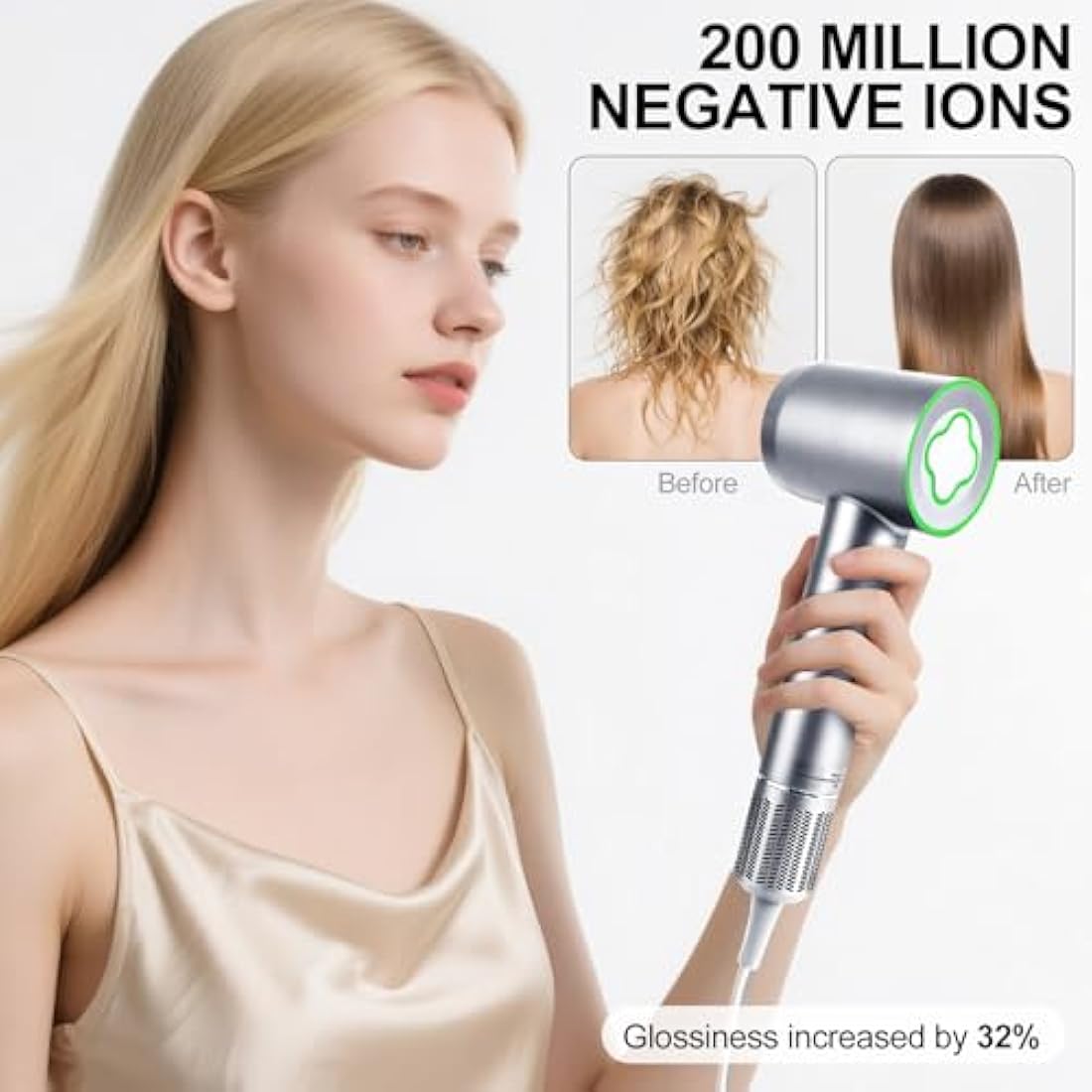 Jolof Store Ionic Hair Dryer – 1600W High Speed Brushless Motor, Silver