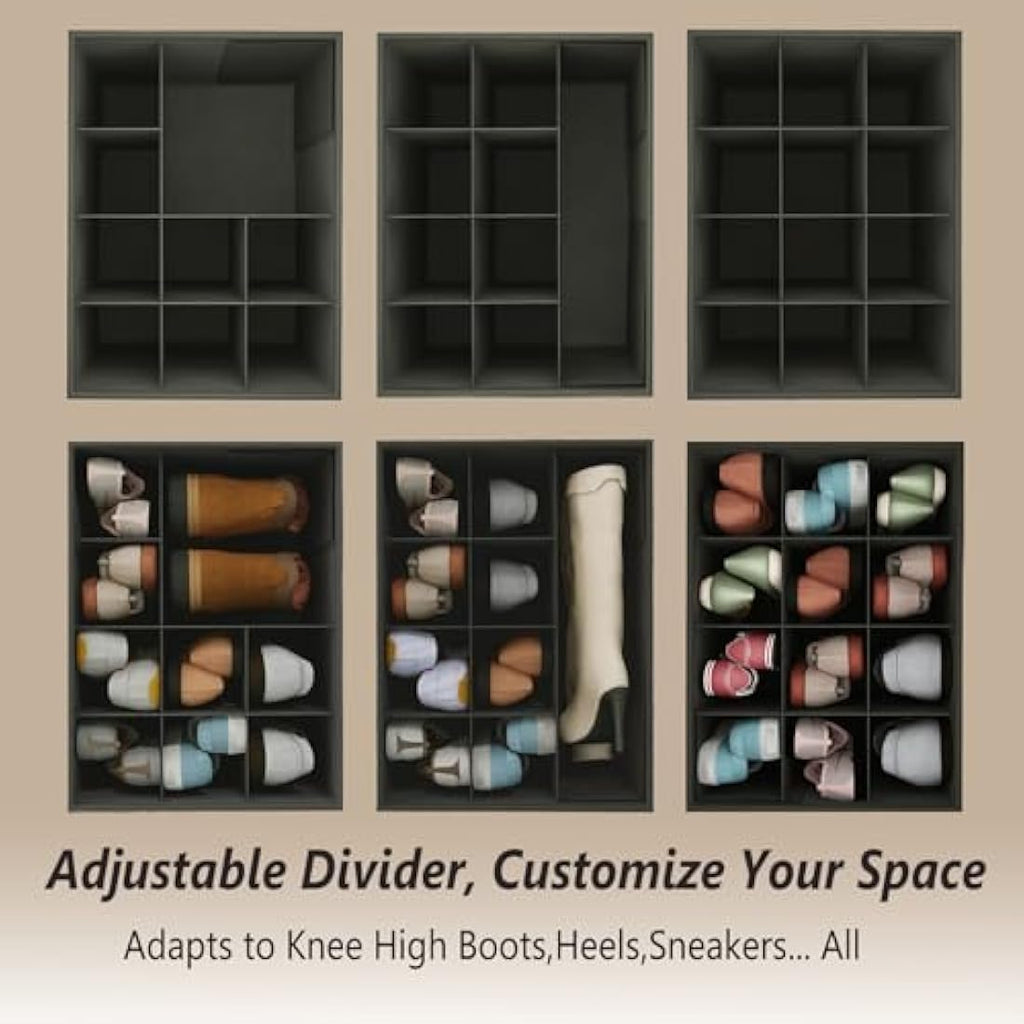 Hoiwio Storage Ottoman Shoe Organiser - Foldable Linen Bench with Dividers