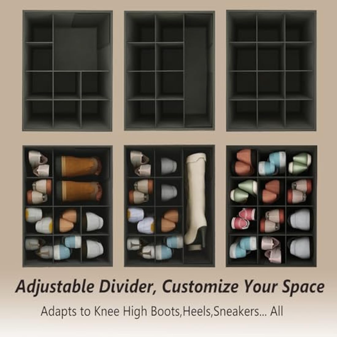 Hoiwio Storage Ottoman Shoe Organiser - Foldable Linen Bench with Dividers