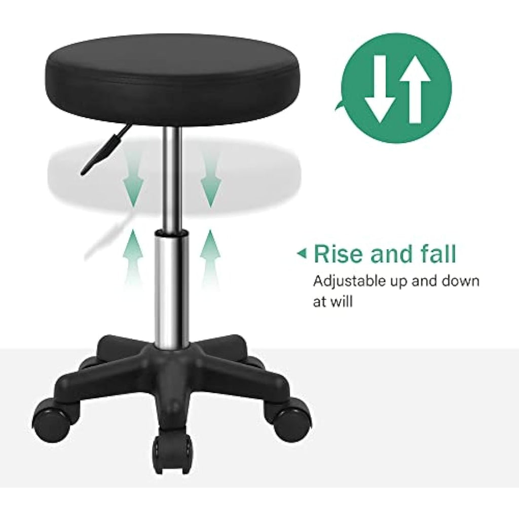 FURWOO Round Rolling Stool | Adjustable Swivel Salon Chair - Black