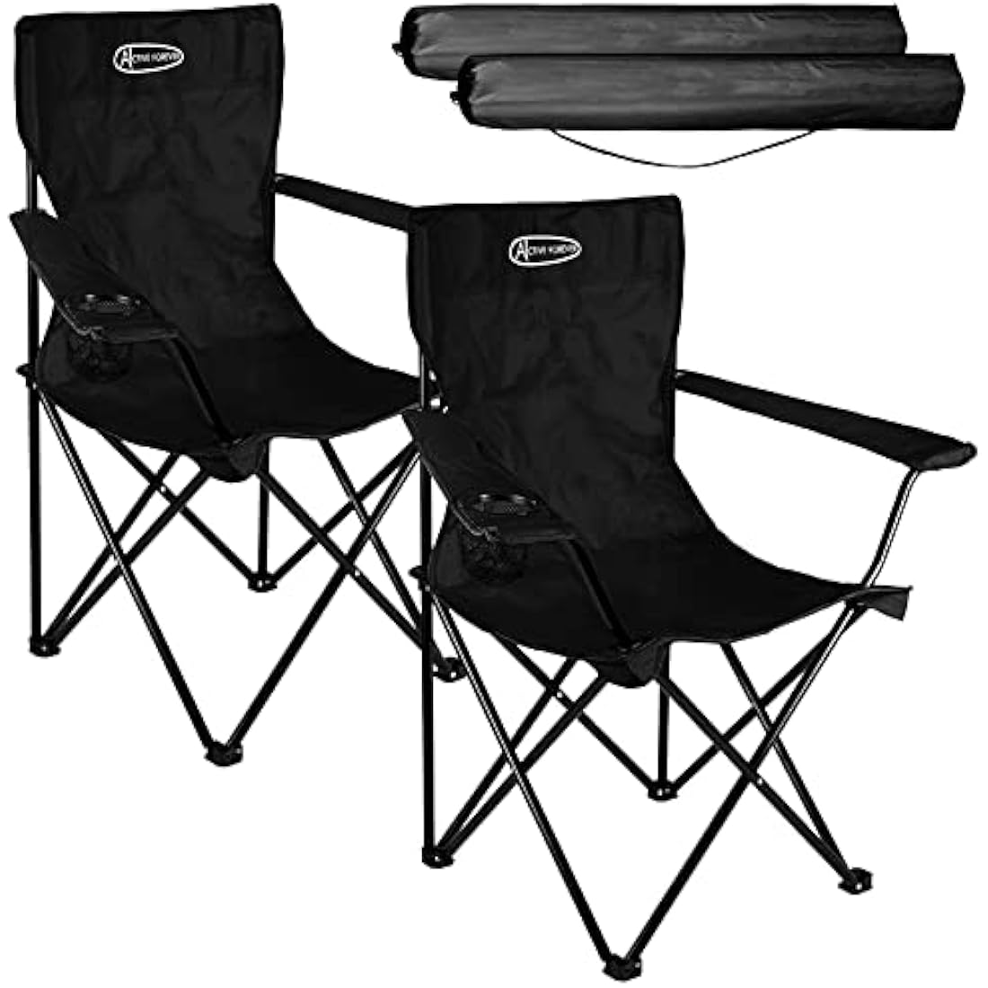 ACTIVE FOREVER Folding Camping Chairs Set of 2 | Portable Black Beach Chairs
