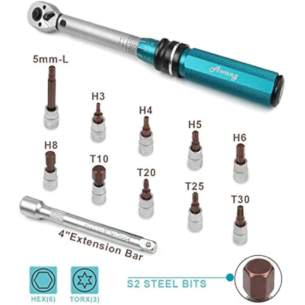 Awang 1/4 Inch Drive Click Torque Wrench Set, 5-25 Nm 72-Tooth Bike Tool Kit