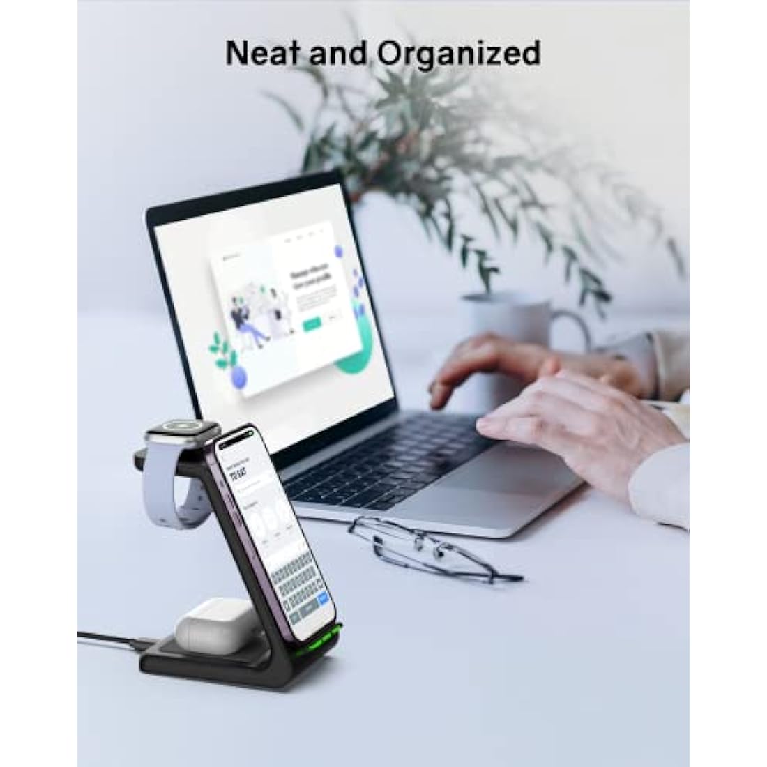 GEEKERA 3-in-1 Wireless Charging Station for iPhone, Apple Watch & AirPods