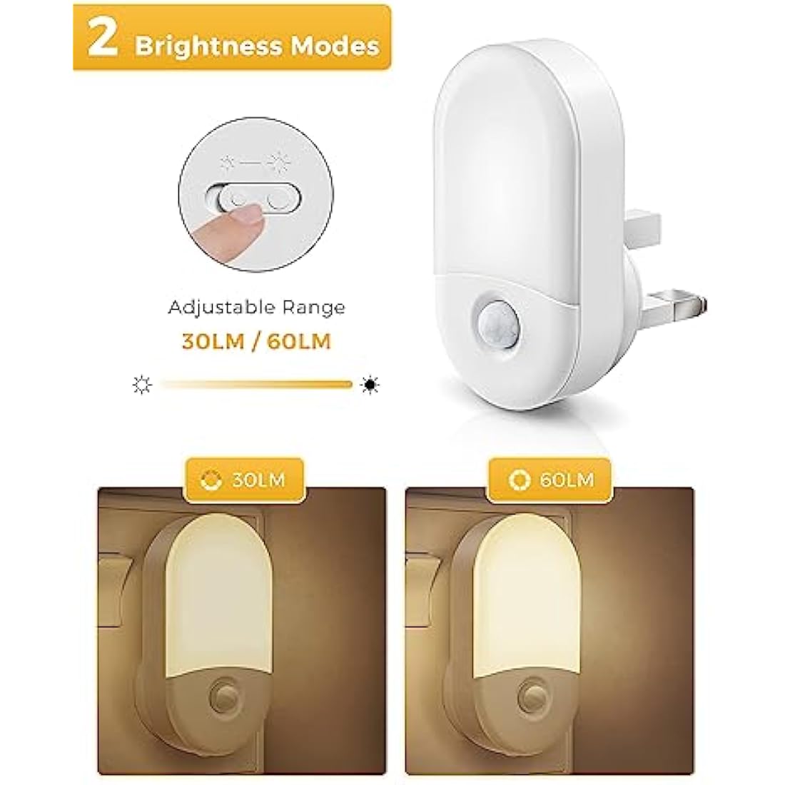 LOHAS-LED Motion Sensor Night Light | 3000K Warm White Plug-in | 2 Pack