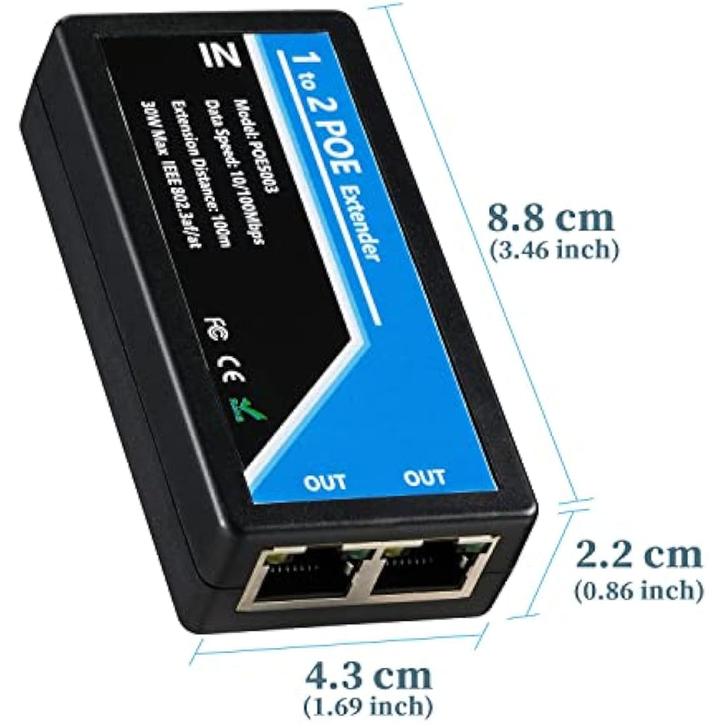 2-Port PoE Extender | 10/100Mbps IEEE 802.3af/at Repeater