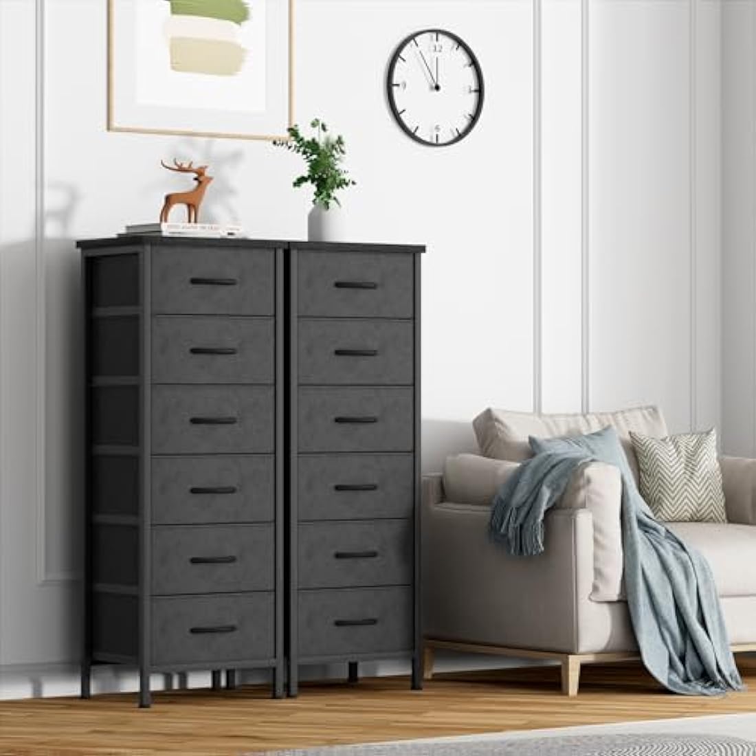 6-Drawer Fabric Dresser – Vertical Chest of Drawers, Black