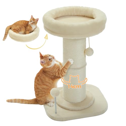 PAWZ Road Tall Cat Scratching Post with Plush Bed and Sisal Rope – Grey