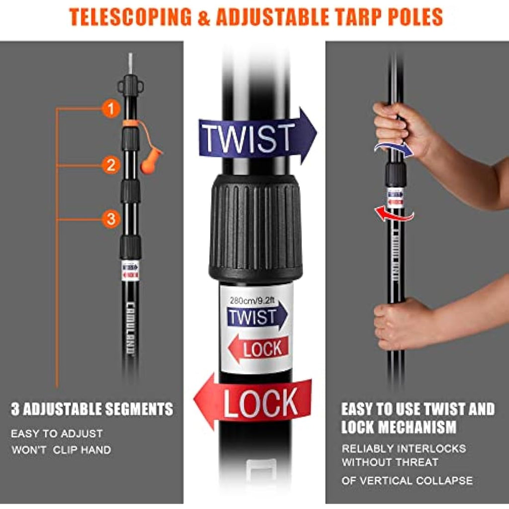 CAMULAND Telescoping Tent Poles | 110" Heavy Duty Aluminum Tarp Poles - 2PK