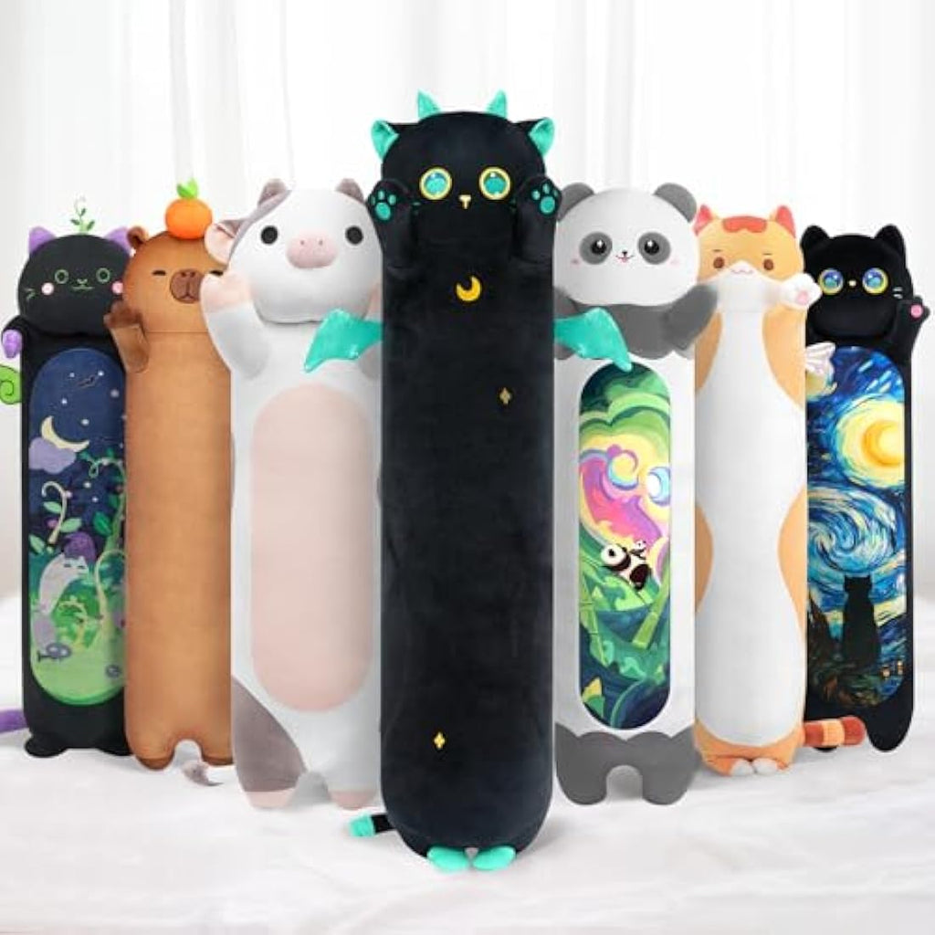 Mewaii 20in Black Cat Plush Body Pillow – Soft Kawaii Stuffed Animal