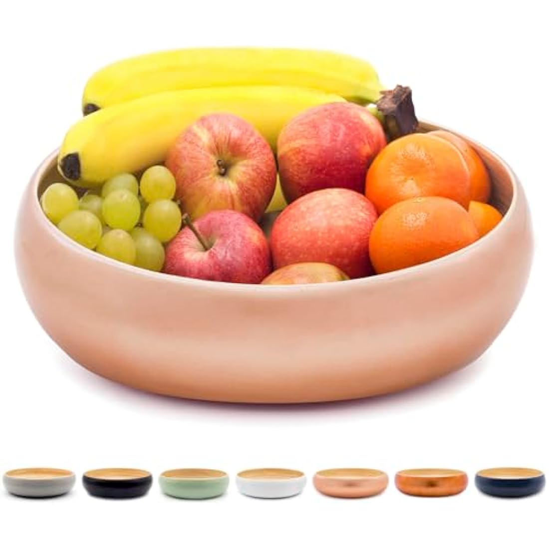 Dehaus Large Bamboo Fruit Bowl – 30cm Rose Gold Wooden Serving Bowl