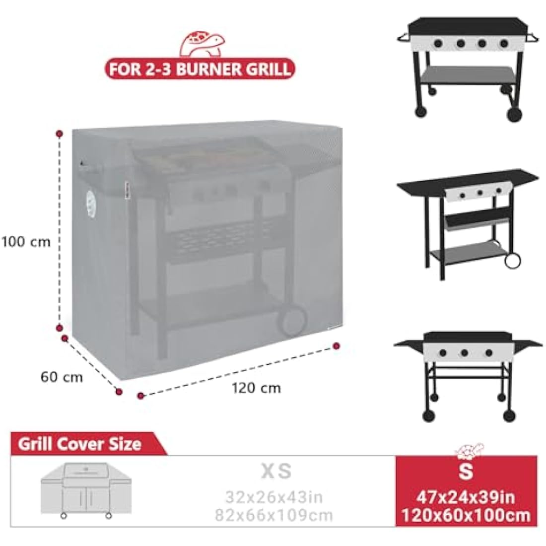 Turtle Life 46 Inch BBQ Grill Cover – Waterproof Heavy Duty Grey