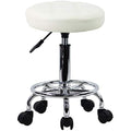 Jolof Store Round Rolling Stool – Adjustable PU Leather Swivel Chair, White
