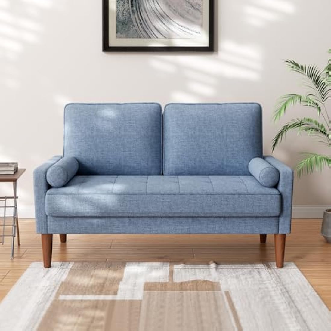 Vesgantti 2 Seater Blue Linen Love Seat – Modern Small Sofa Couch