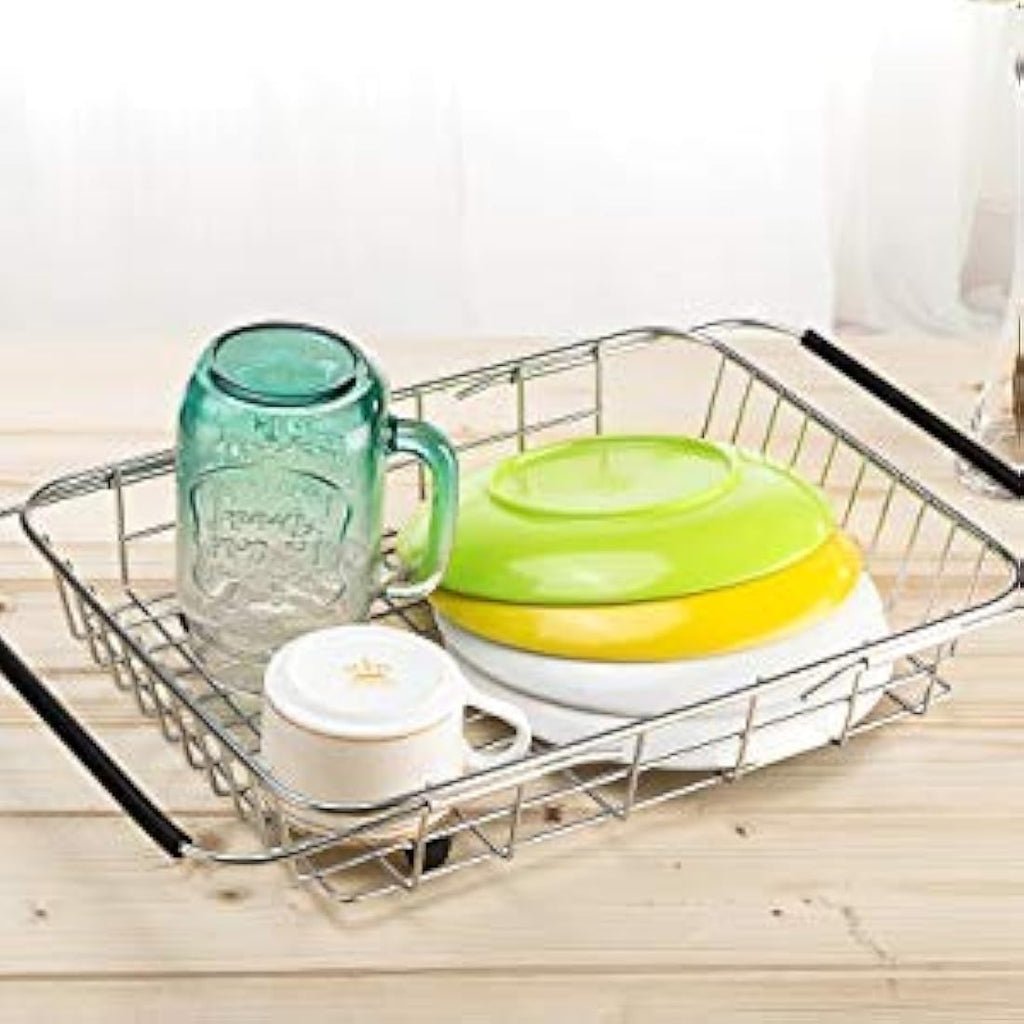 SANNO Expandable Dish Drying Rack | Rustproof 304 Stainless Steel Drainer