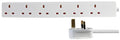 Pro Elec 6 Gang Extension Lead | 1m White Power Strip for Home Office