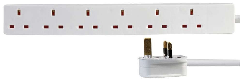 Pro Elec 6 Gang Extension Lead | 1m White Power Strip for Home Office
