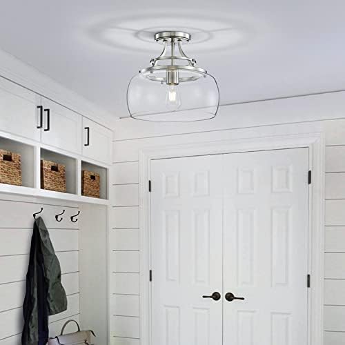 WUZUPS Industrial Round Glass Chandelier – Brushed Nickel Farmhouse Light
