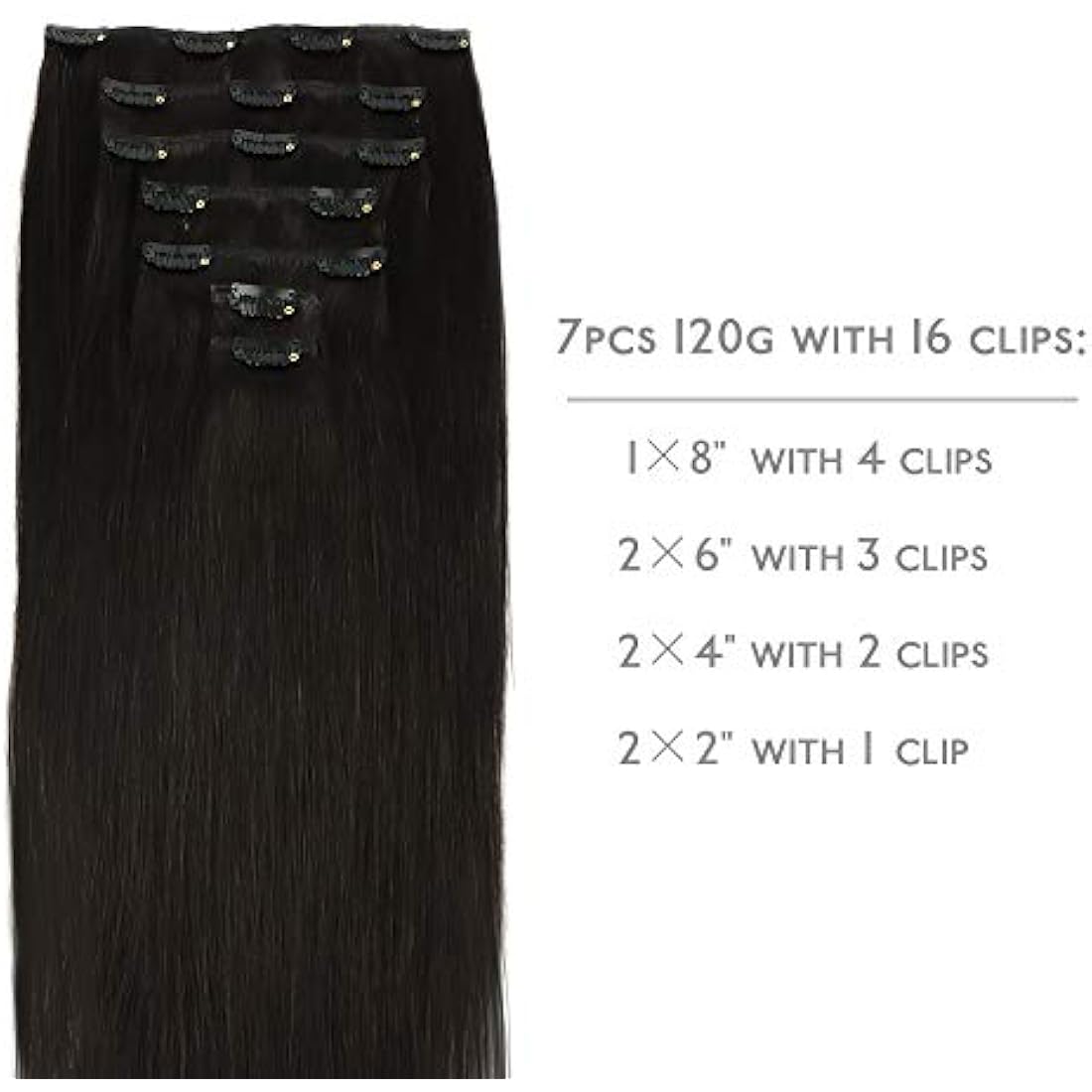WENNALIFE Remy Human Hair Clip In Extensions | Natural Black 14" 120g