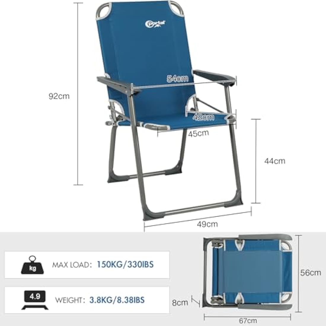Portal Lightweight Folding Camping Chair – Portable High Back Garden Seat