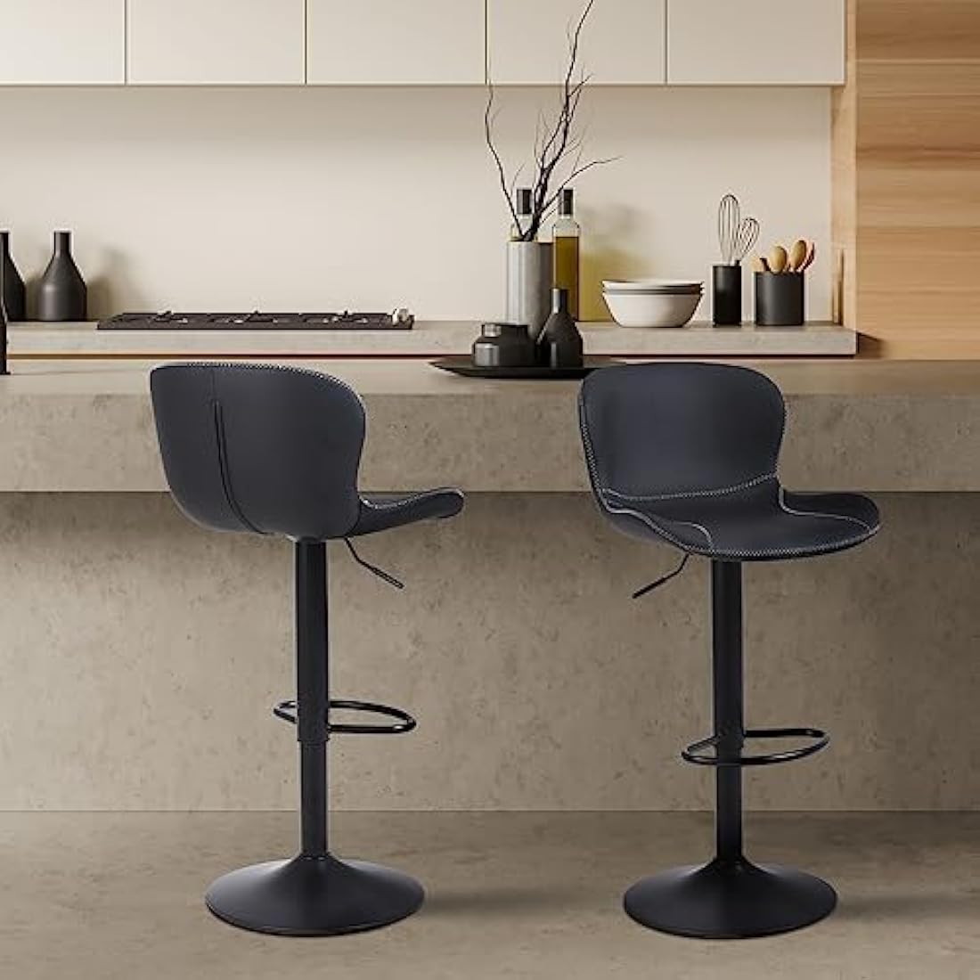 Jolof Store Swivel Bar Stools Set of 2 – Adjustable PU Leather Chairs