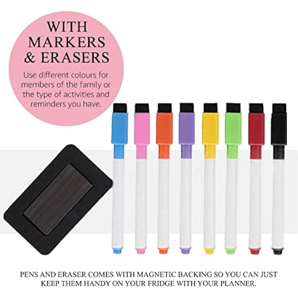 Magnetic Weekly Whiteboard Fridge Planner with 8 Markers